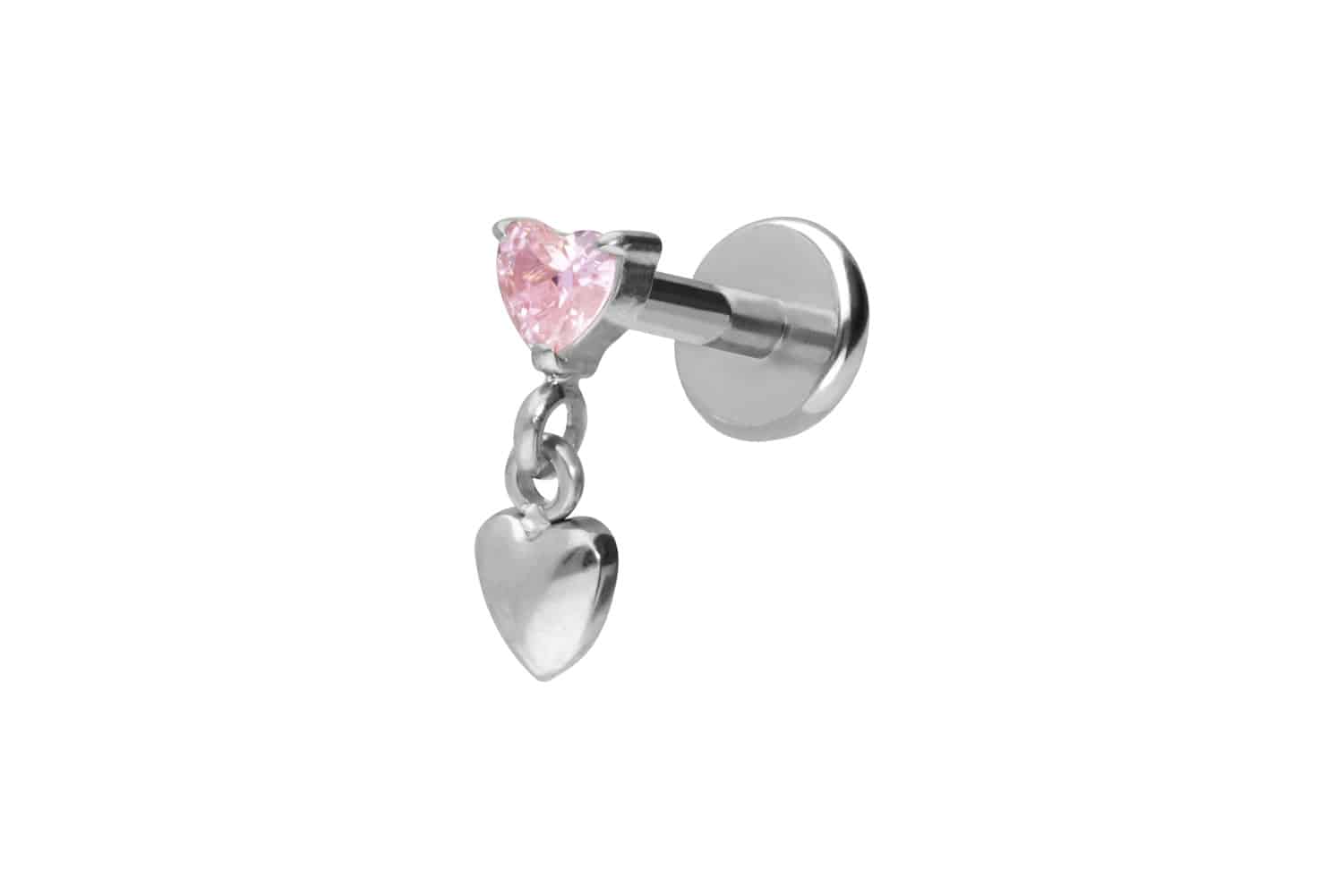 Titan Labret Piercing mit Push Fit 2 HERZEN